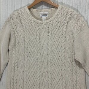Cape Isle Knitters Knitted By‎ Hand Cream Cable Knit Sweater Long Sleeve